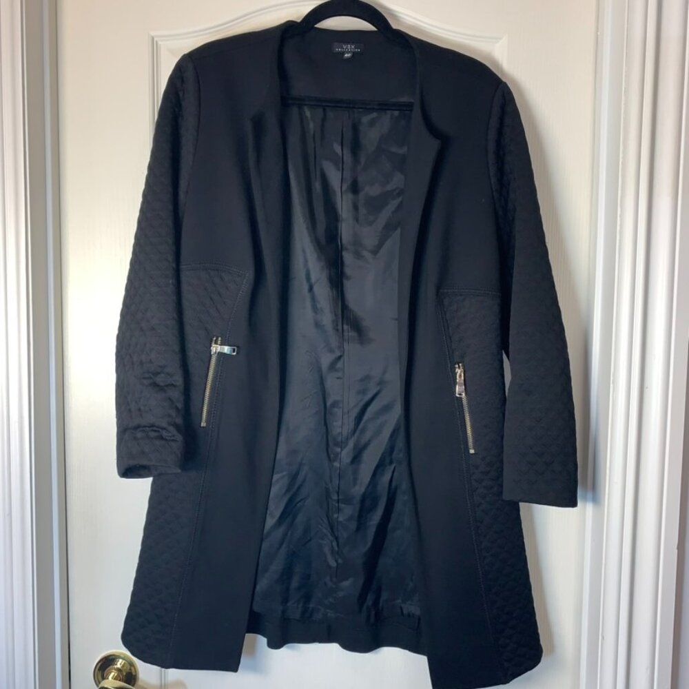 VEX Collection Long Black Quilted Coat EU 40 Old Money Minimalist Chic‎